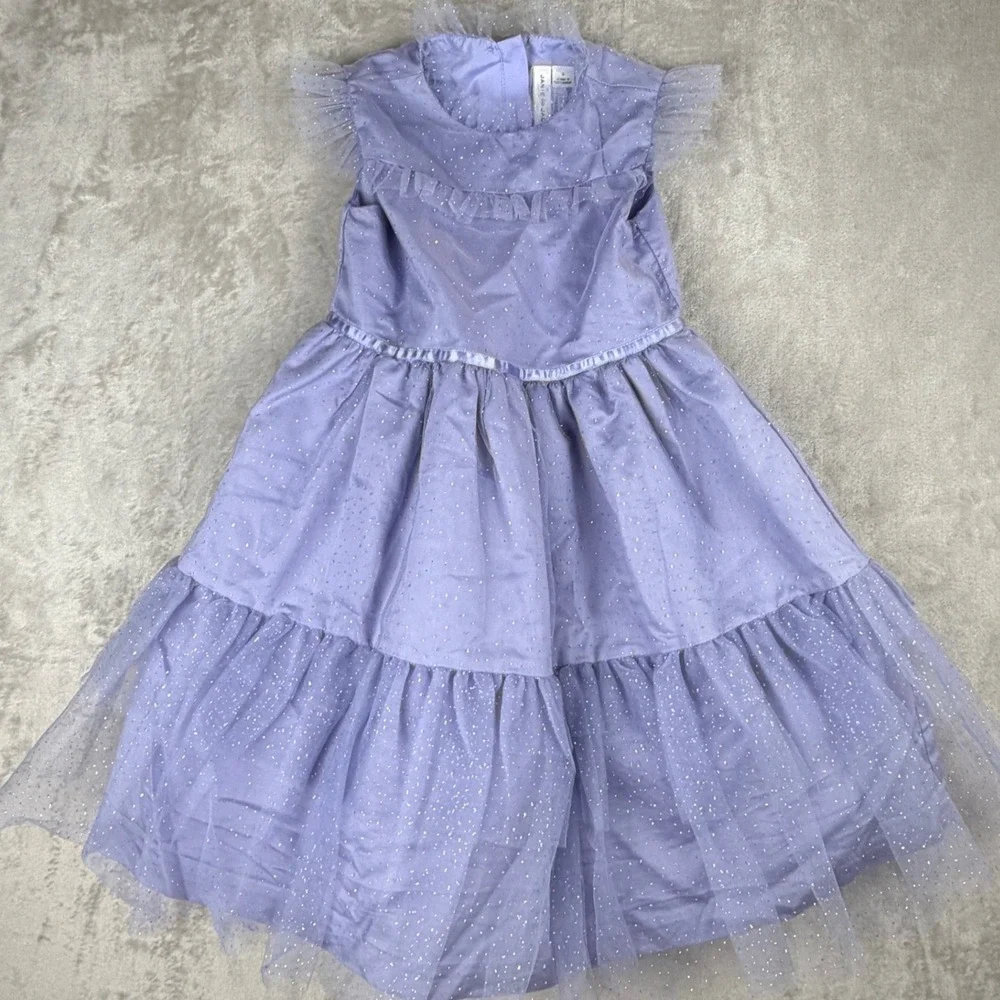 Janie and Jack Girls Lavender Purple Glitter Tulle Tiered Party Dress Size 5
